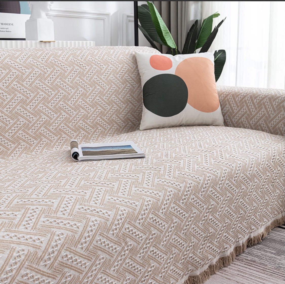 Thảm phủ sofa , thảm trang trí sofa tông trắng nâu kem đx113