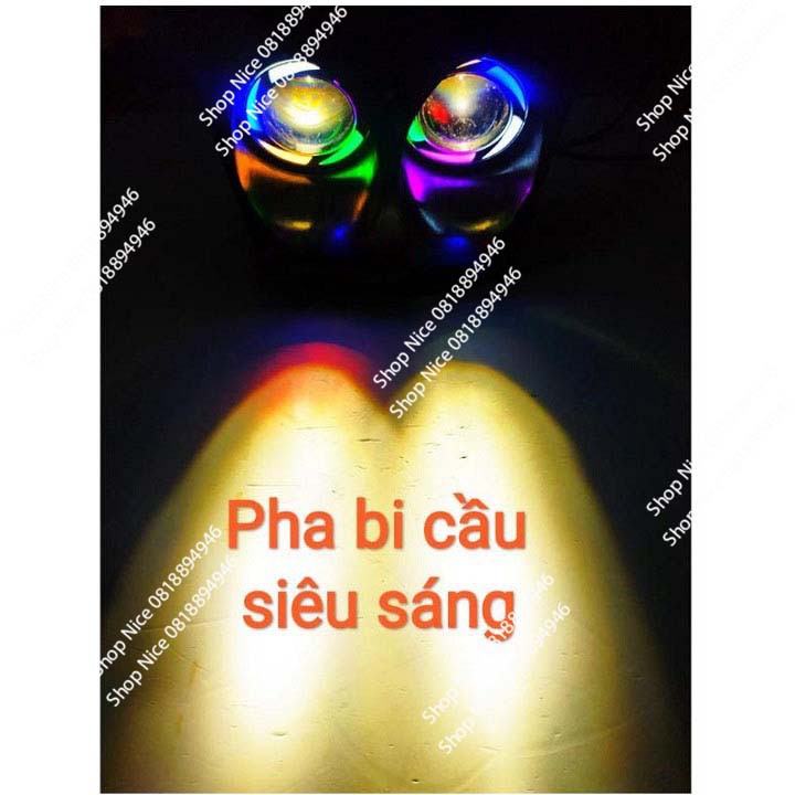 Pha đèn mắt cú xa máy Wave giá 1 bộ gồm chóa và 2 đèn mắt cú