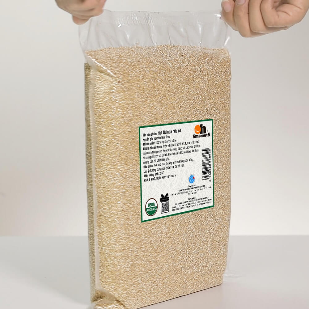 [TÚI 2KG] Hạt Quinoa (Diêm Mạch) Trắng Hữu Cơ Smile Nuts - Nhập khẩu từ Peru (Túi Quinoa 2kg tiện dụng và tiết kiệm)