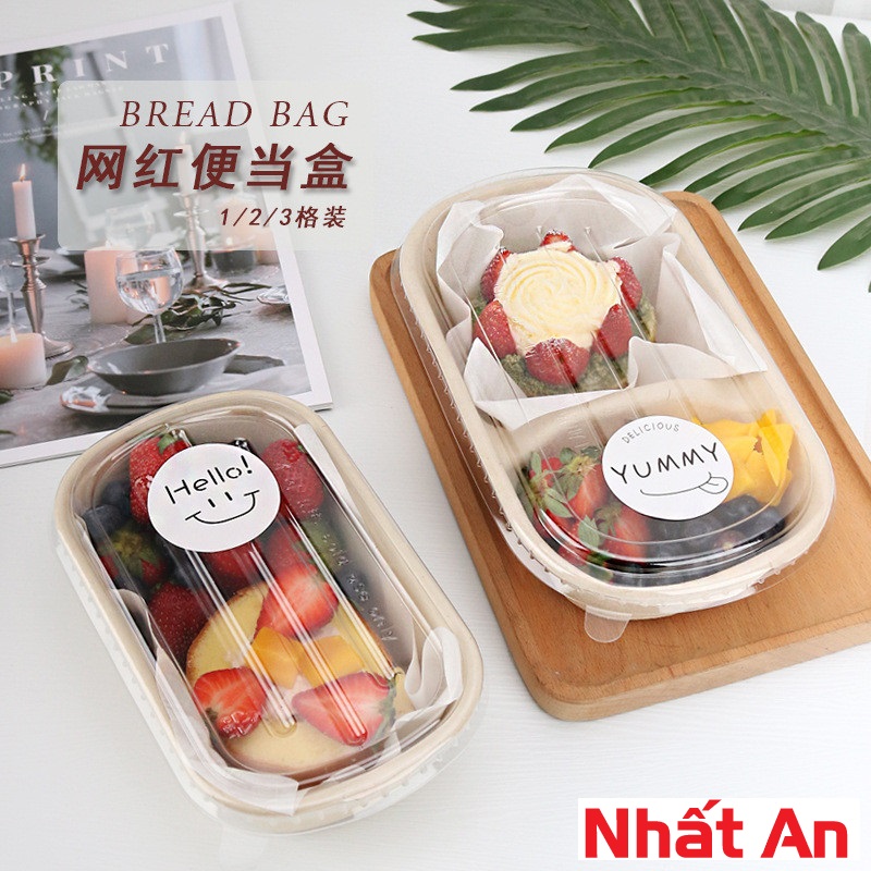 Hộp bento bã mía hình oval (có 2 mẫu) set 10 cái