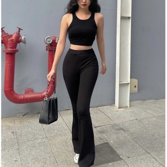 Quần nữ cạp lưng thun legging loe vải co giãn