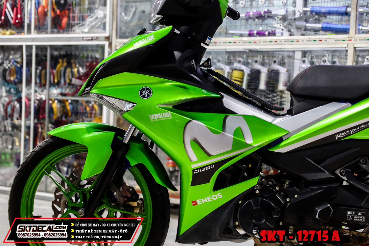 Tem trùm Xe Exciter 150 Movistar Xanh Bạc