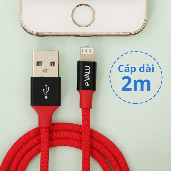 Cáp sạc iPhone hiệu eValu LTL-04 dài 2m hàng like new 99%