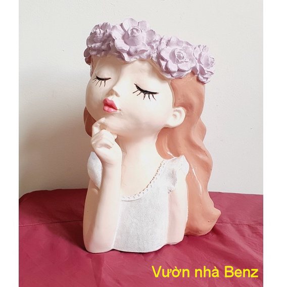 Bình hoa cô gái decor + TẶNG kèm thú mini tiểu cảnh