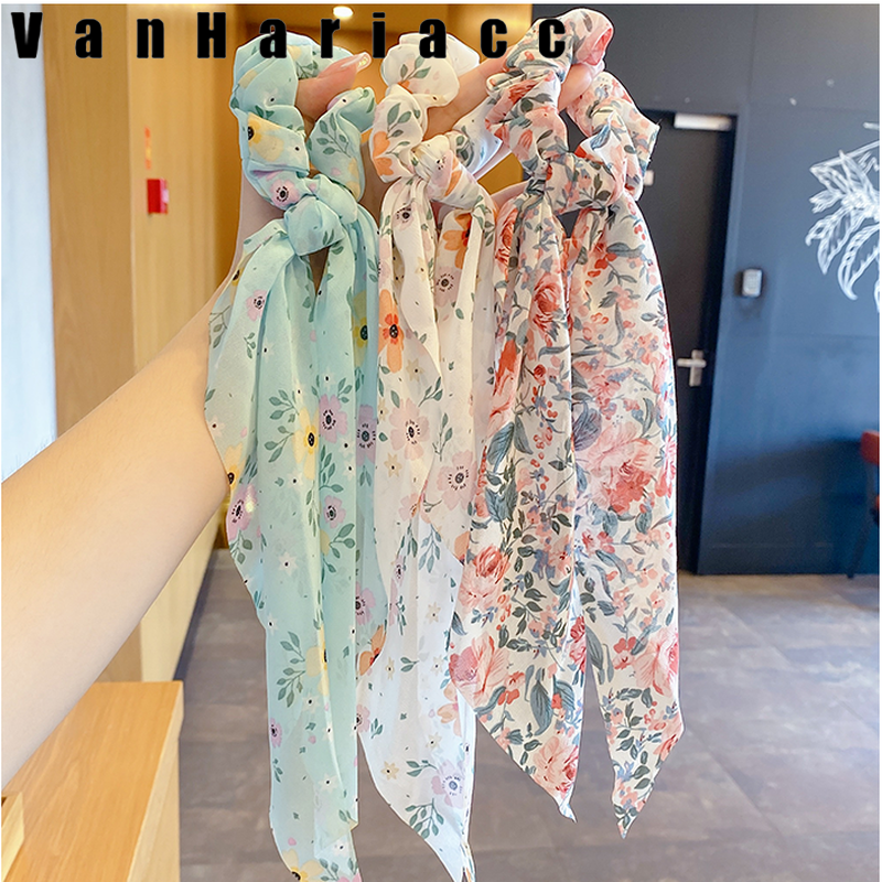Dây Buoc Tóc Bằng Vải Chiffon Họa Tiết Hoa
