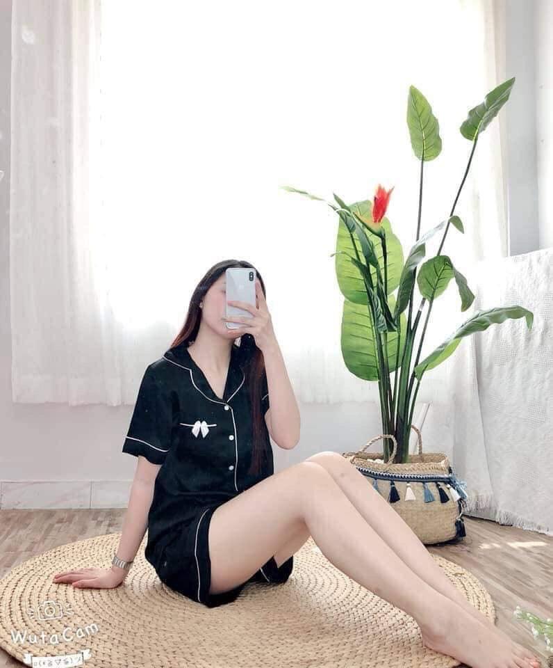 [HCM]Đồ bộ pizama đùi nơ chất phi lụa vải mềm mịn tay