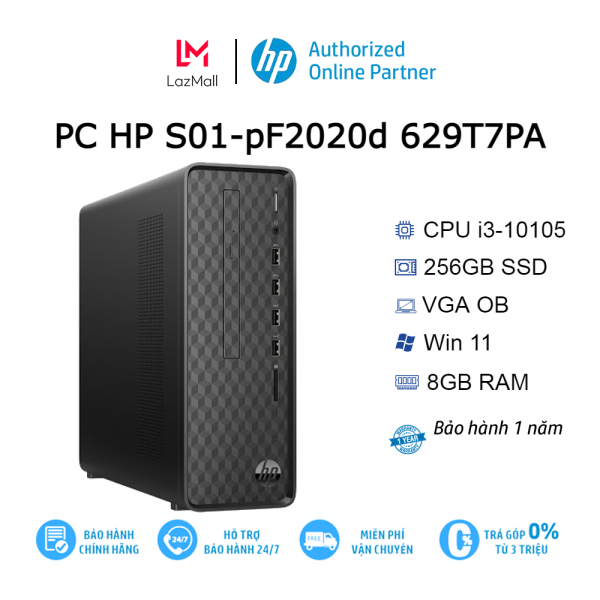 [VOUCHER 1 TRIỆU] Máy tính để bàn PC HP S01-pF2020d 629T7PA i3-10105| 8GB| 256GB| OB| DVD| Wifi,BT| Win11 (Đen)