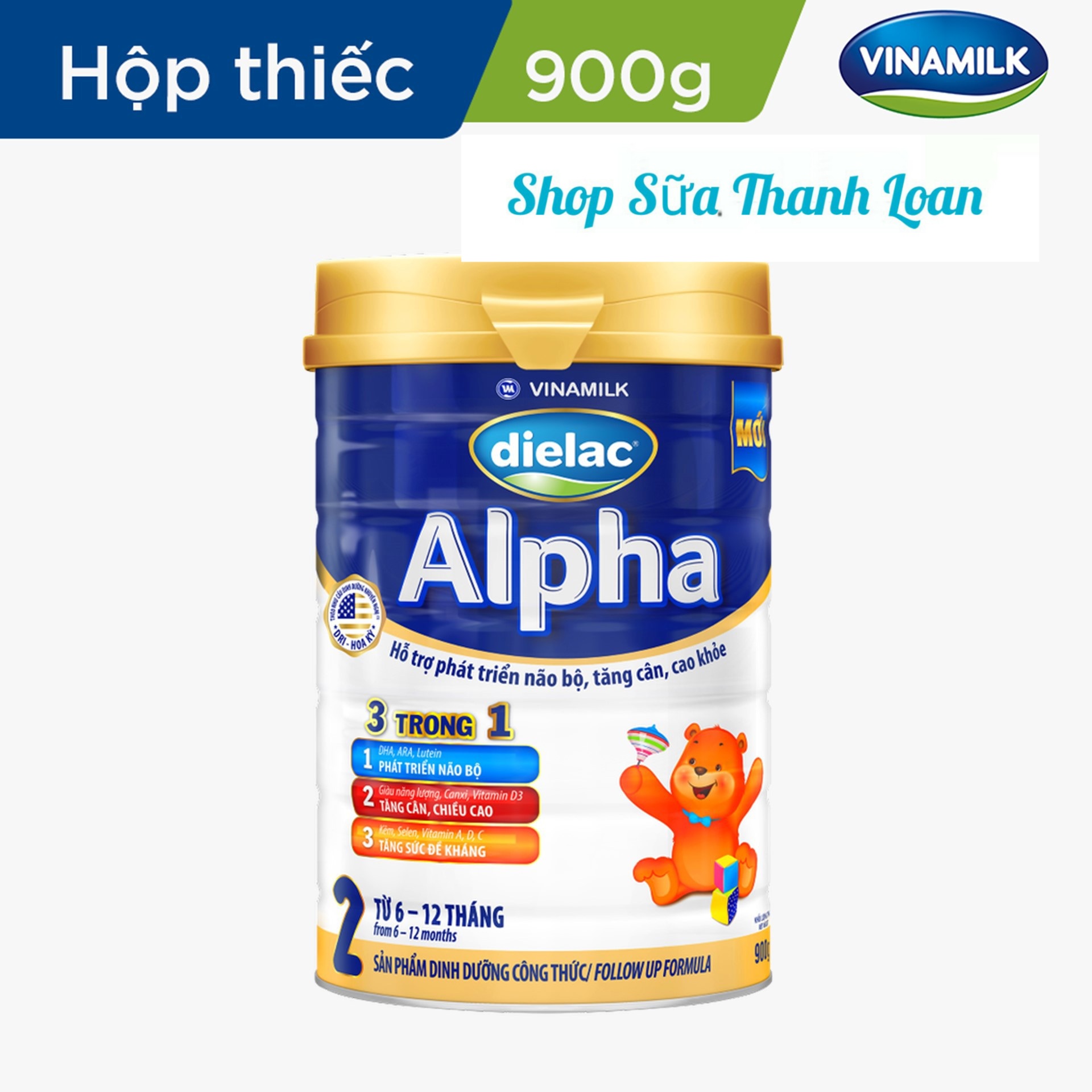 (HSD T12-2027) SỮA BỘT VINAMILK DIELAC ALPHA 2 900G (CHO TRẺ TỪ 6 - 12 THÁNG TUỔI).