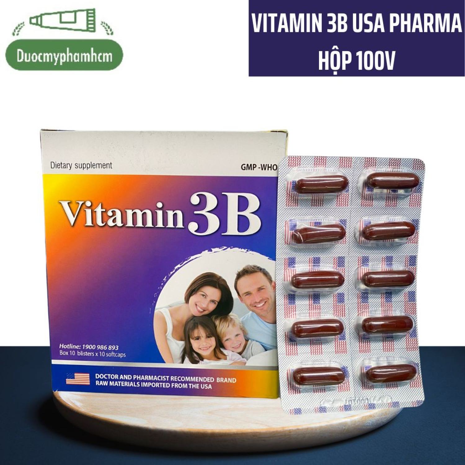 VITAMIN 3B bổ sung Vitamin B1, B6, B12 USApharma - Hộp 100 viên