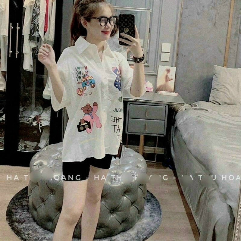 SÉT QUẦN NGỐ ÁO SƠMI IN GẤU SIÊU CUTE