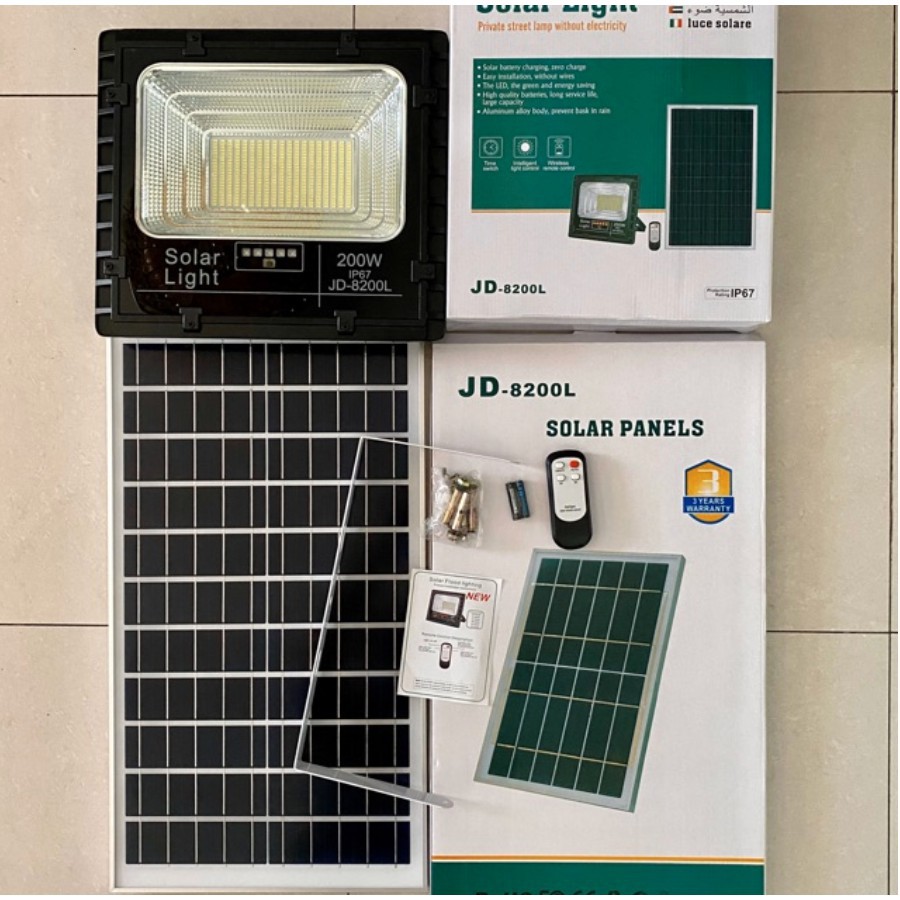 [HCM][Hàng JINDIAN Loại 1Chính hãng] Đèn Pha năng Lượng Mặt Trời Solar light JINDIAN 200W JD8200L - Electric24h