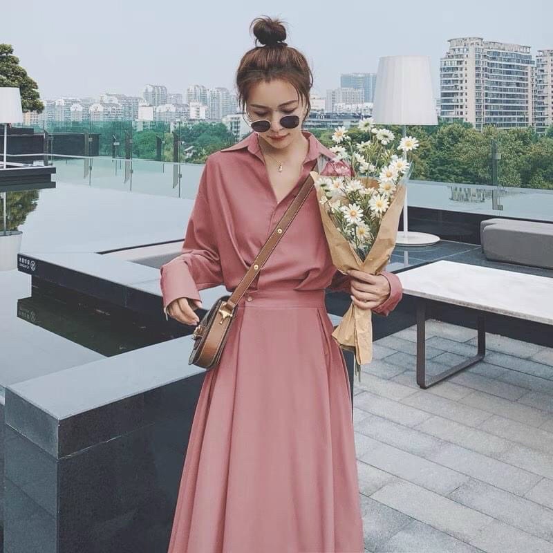 ĐẦM SƠ MI, NÚT EO (có ảnh thật) MS43