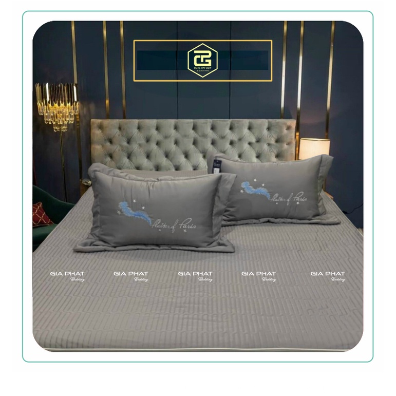 Bộ chăn ga gối phi lụa phủ trần bông 5 món, Drap ga gối bọc trần bông 4 món dày dặn đủ size hàng loại 1
