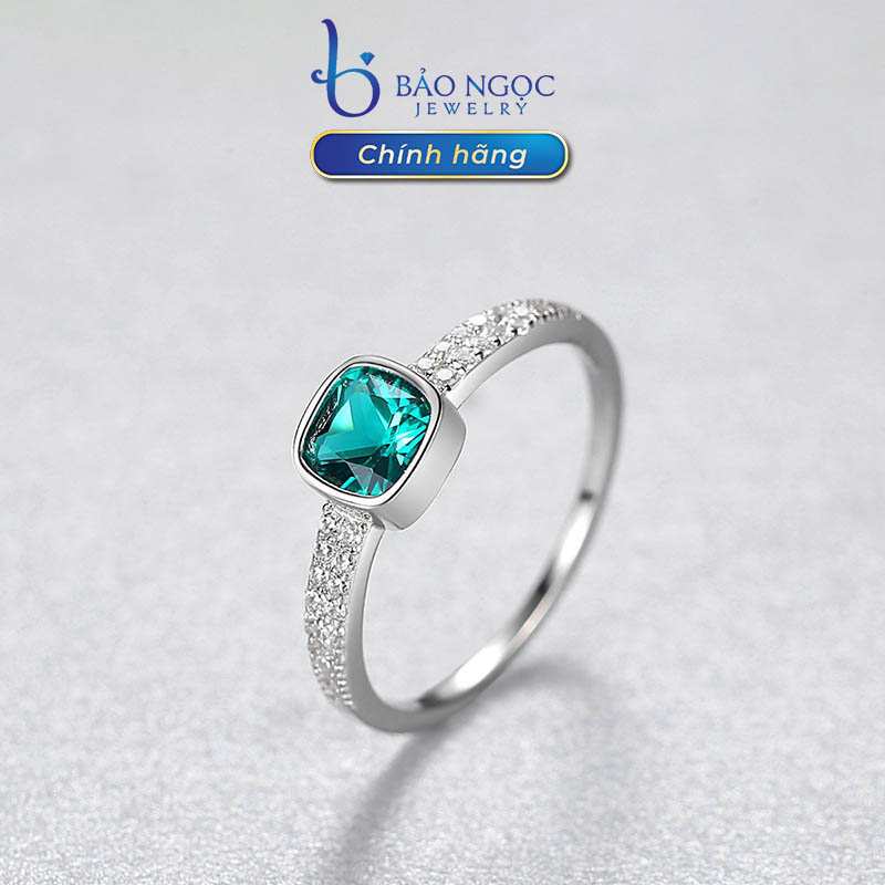 Nhẫn bạc ngọc lục bảo quyền quý, combo nhẫn bạc nữ xi vàng trắng cao cấp - n2786 - bảo ngọc jewelry