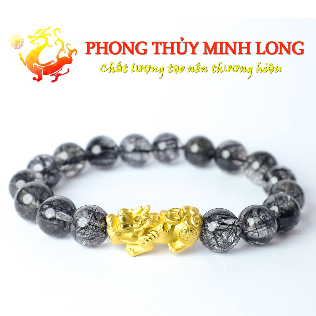 Vòng tay đá. thach anh tóc đen mix tỳ hưu vàng
