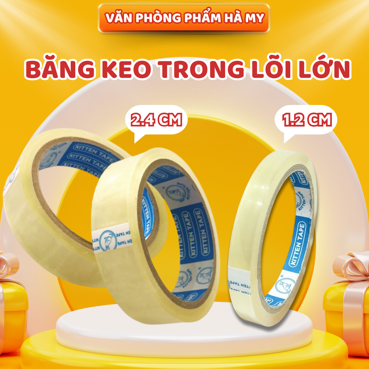 Combo 10 Cuộn Băng keo trong 1.2cm và 2.4cm lõi lớn, dùng dán quà, độ dính cao