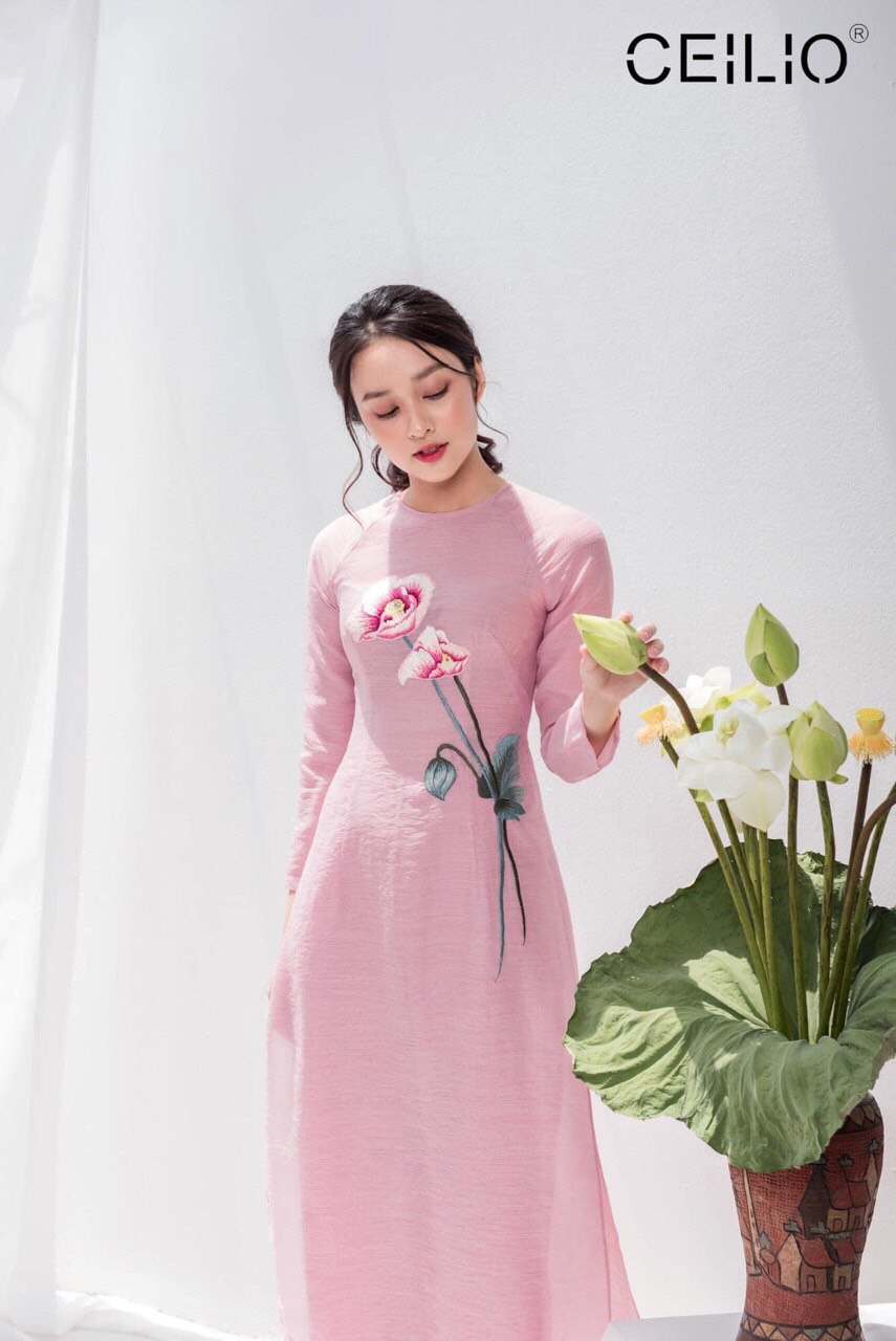 Vải áo dài lụa tây thi bông thêu LH221