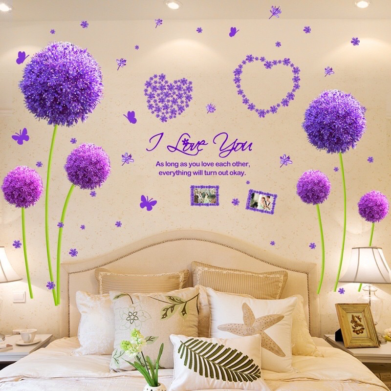 Decal dán tường tú cầu tím trang trí phòng khách, phòng ngủ(sẵn keo dán)