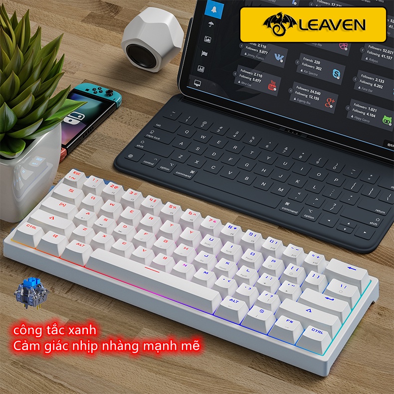 [FREESHIP MAX] Bàn phím cơ gaming LEAVEN K620 Led RGB 61 phím blue swith có Hotwaps chơi game dùng văn phòng siêu đẹp bảo hành 12 tháng-Toàn Lộc Computer