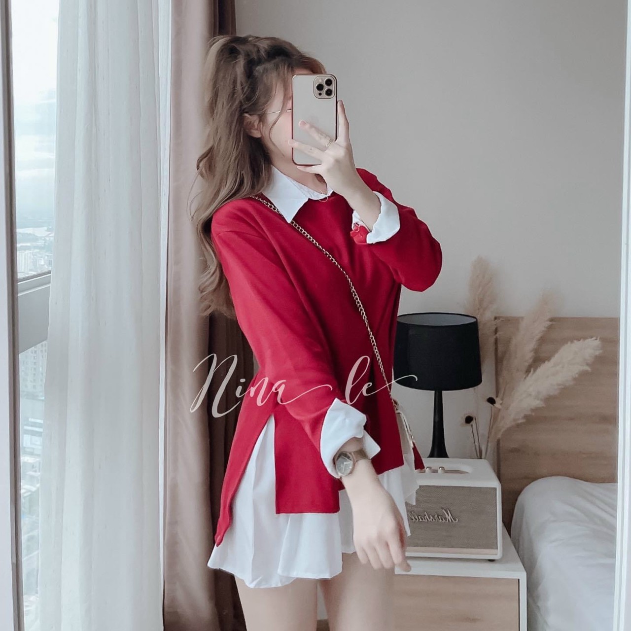 Set Bộ Sơ Mi Lụa Kết Hợp Áo Thun Gân Siêu Xinh