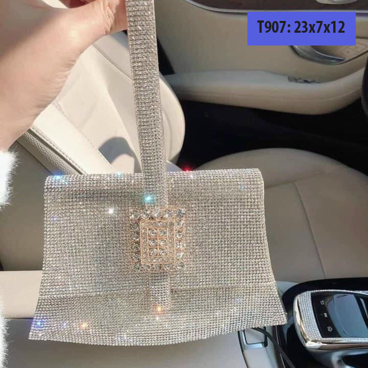 Ví nữ cầm tay dự tiệc đẹp, bóp cầm tay nữ dự tiệc, cưới đính đá dáng vuông sang trọng - T907