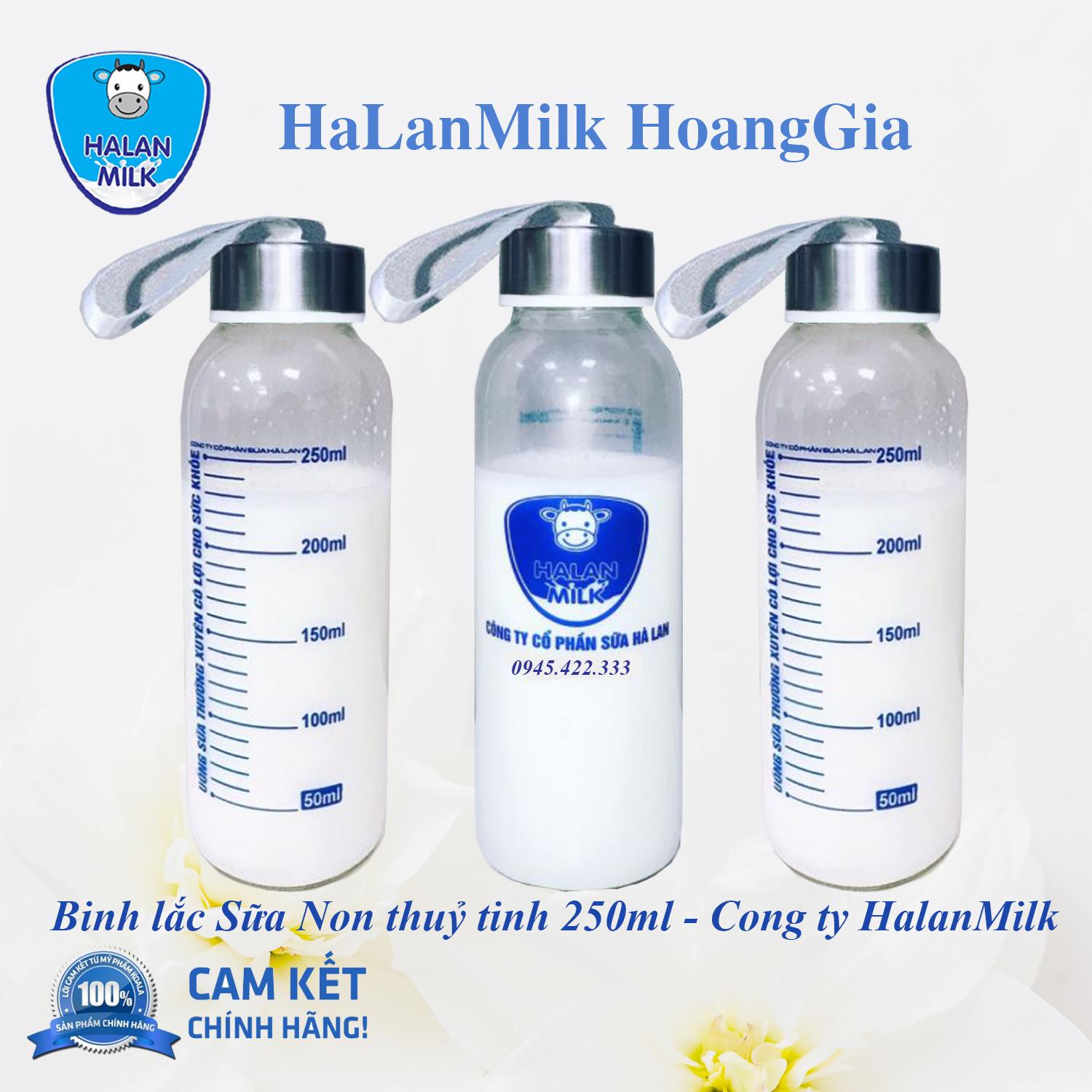 Bình lắc sữa non thuỷ tinh 250ml - Công ty Halan Milk