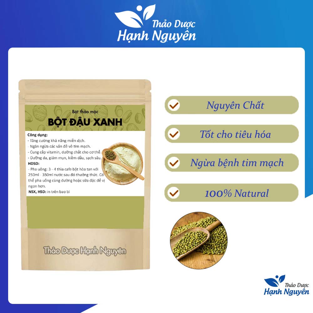 Bột đậu xanh rang thơm 100g, nguyên chất, nghiền mịn, dùng đắp mặt, pha uống, bổ sung chất xơ