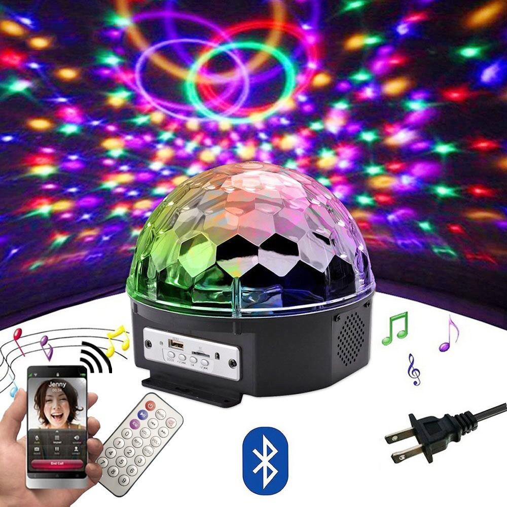 Đèn led quả cầu cảm ứng xoay pha lê 7 màu nháy theo nhạc có bluetooth