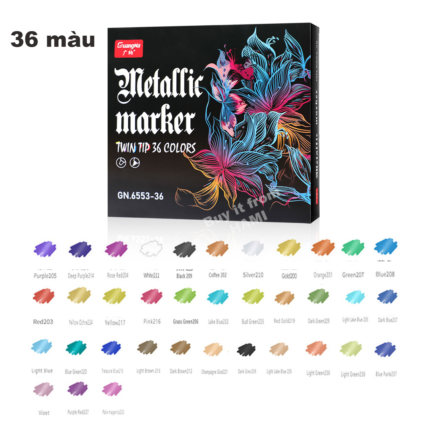Bộ bút marker metallic gốc nước guang gn6553