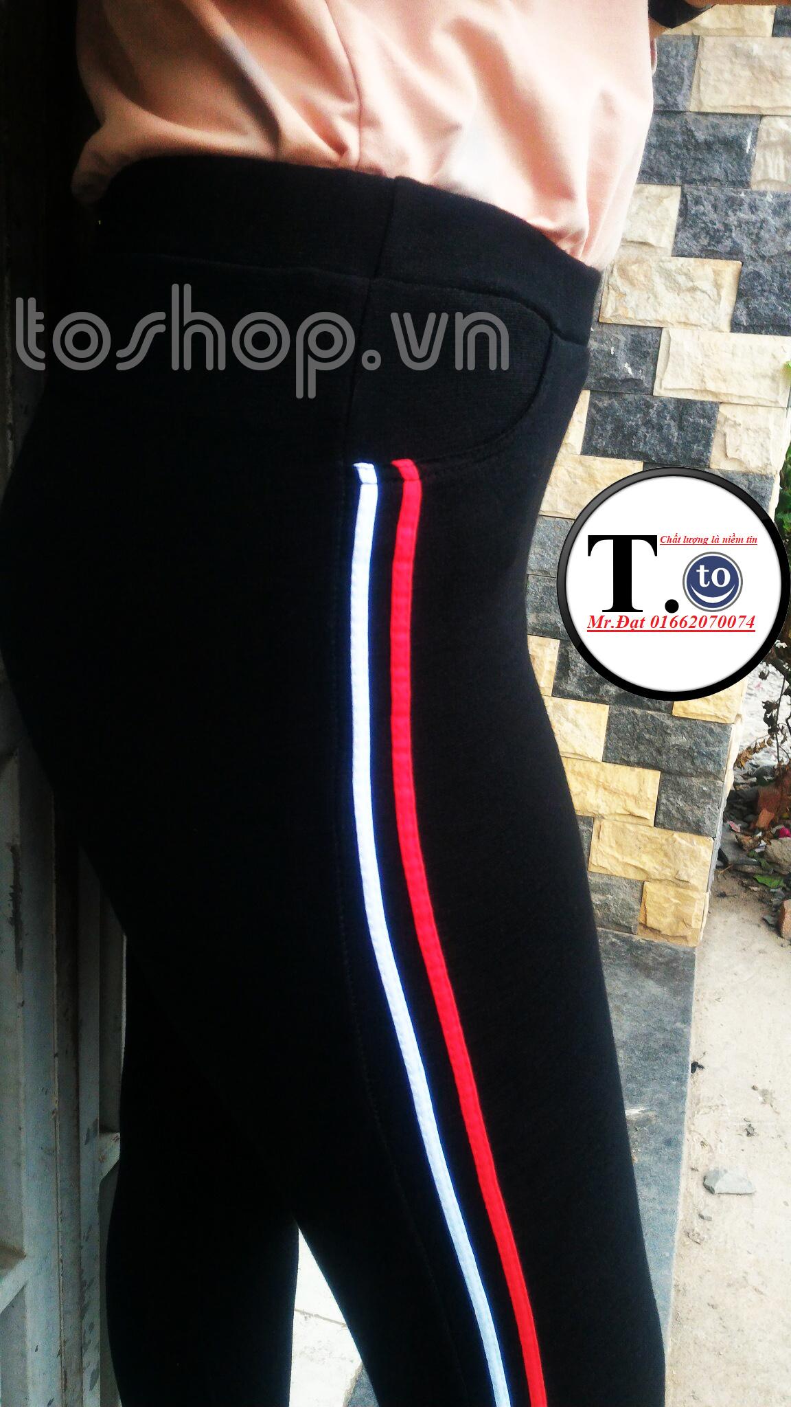 [HCM]Quần Thun Nữ - legging nữ ( 2 sọc trắng đỏ) 2STO2