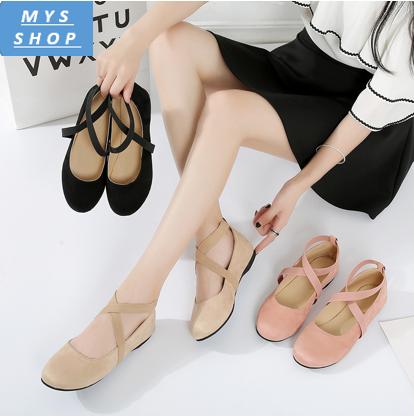 Giày búp bê bệt nhung chéo cổ chân BB-0158
