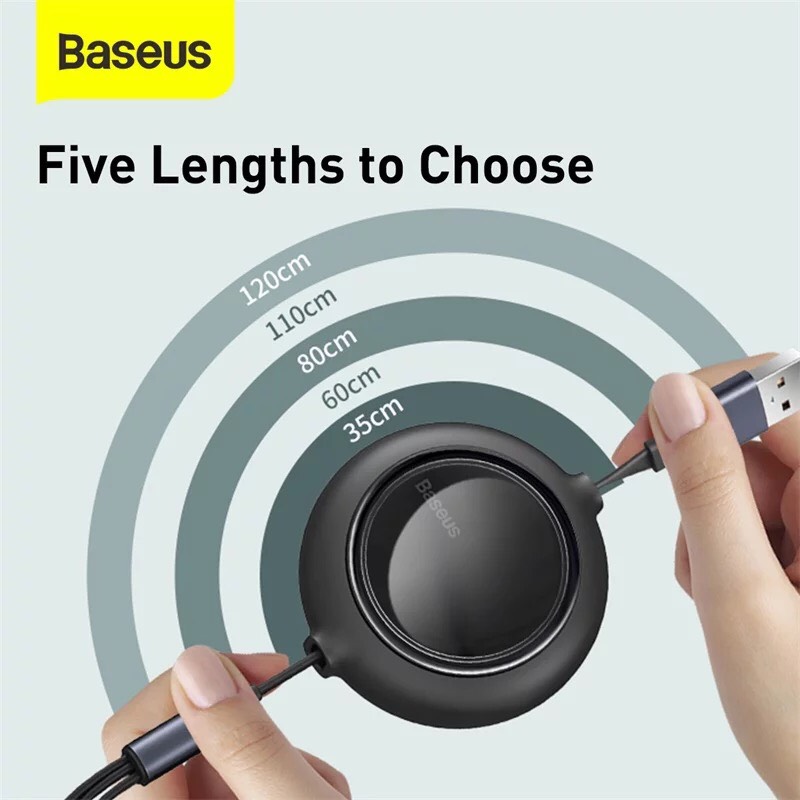 Baseus little octopus drawstring charging cable built-in 3 pin type-C/Micro USB/lightning fast charge 3.5a 1.2m special design