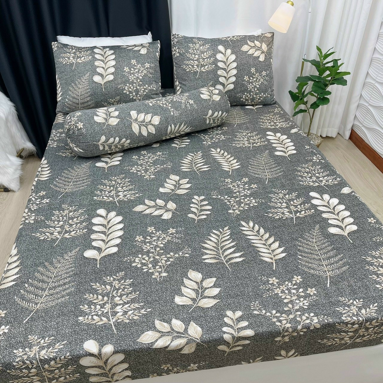 Bộ ga thun lạnh trải giường in HQ 4 món, áo gối viền gân