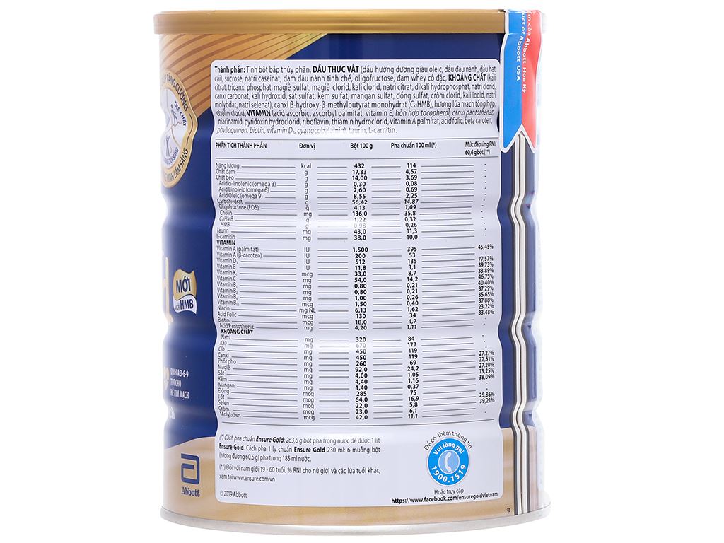 Sữa bột Ensure Gold hương lúa mạch lon 850g