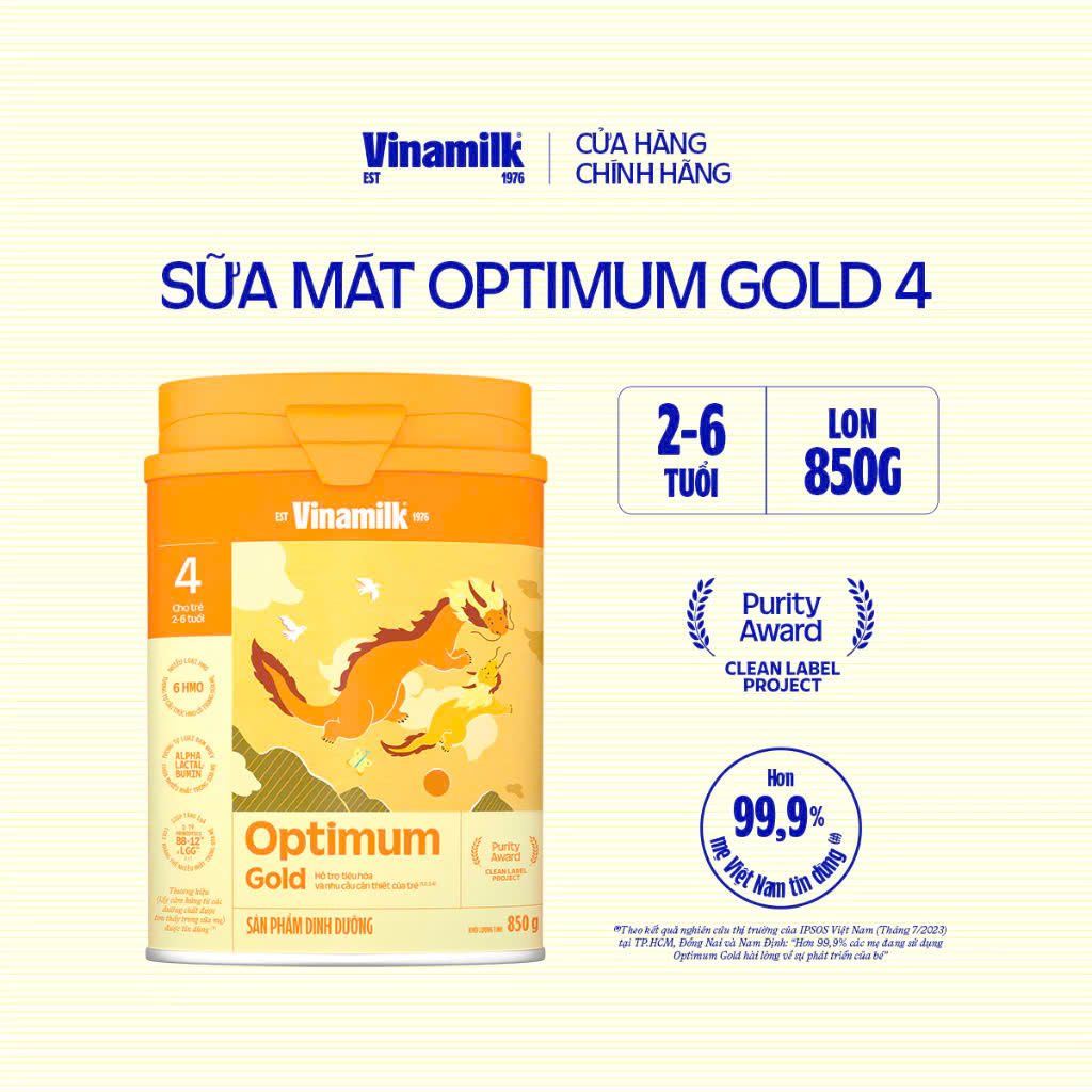 (Expiration Date February 2027) (New Model) Combo 2 Cans of Vinamilk Optimum Gold 4 Powder Milk 850g (for Children from 2-6 Years Old).