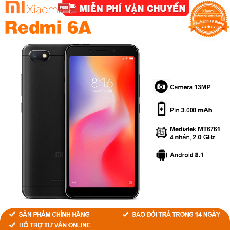 Điện thoại Xiaomi Redmi 6 6A Ram 3GB bộ nhớ 32G Ram 2GB bộ nhớ 16G cảm biến vân tay chơi game mượt pubg liên minh Free fire fifa, có tiếng Việt, bảo hành 12 tháng
