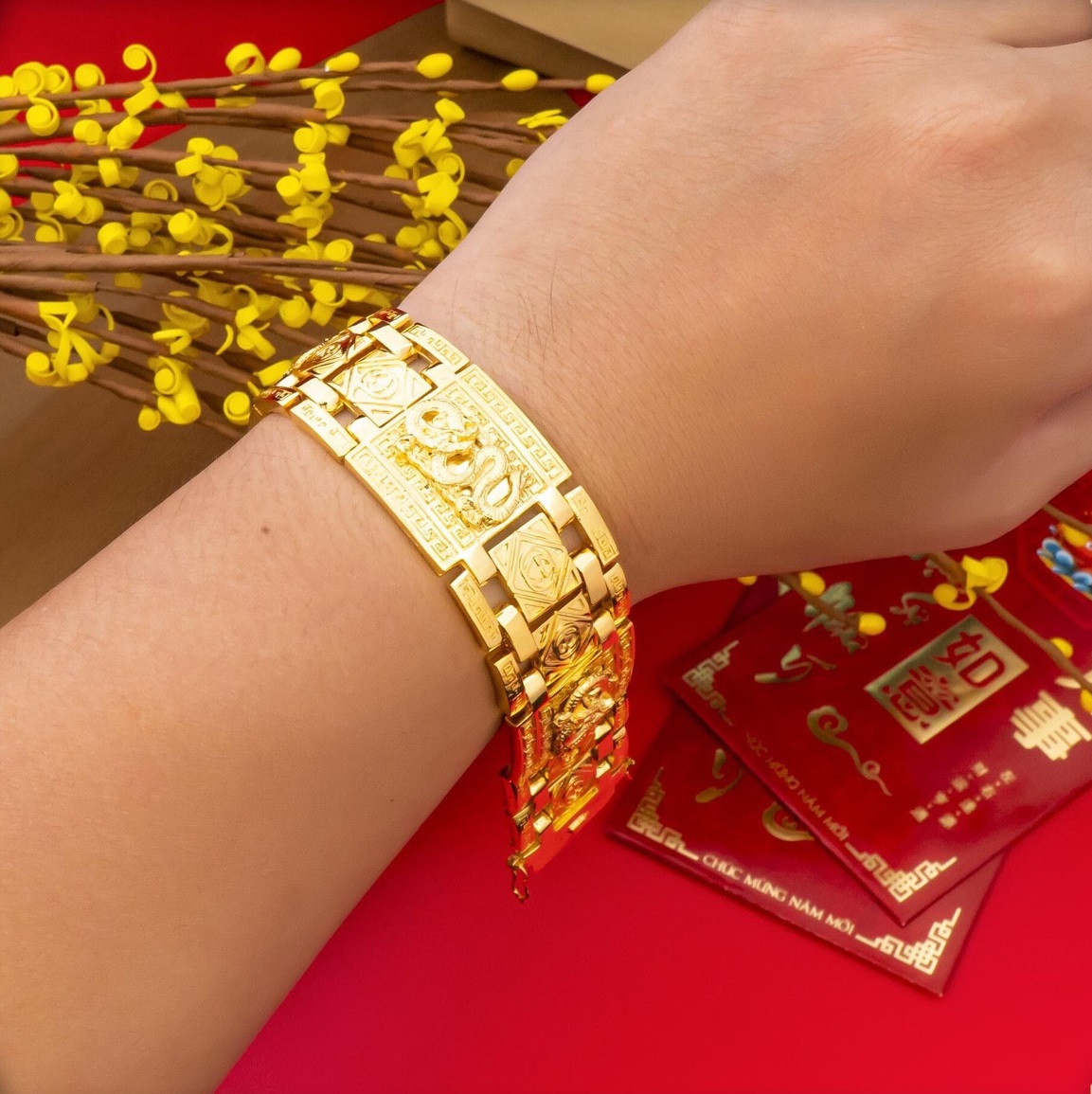 Lắc Tay Nam  Mạ Vàng 18K Chạm Rồng Cao Cấp  - 17226.02280( 01 Chiếc ) - Đi Chơi, Dự Tiệc Rất Ngầu - Tubi Cony - Bao Đổi Tra Trong Vòng 07 Ngày