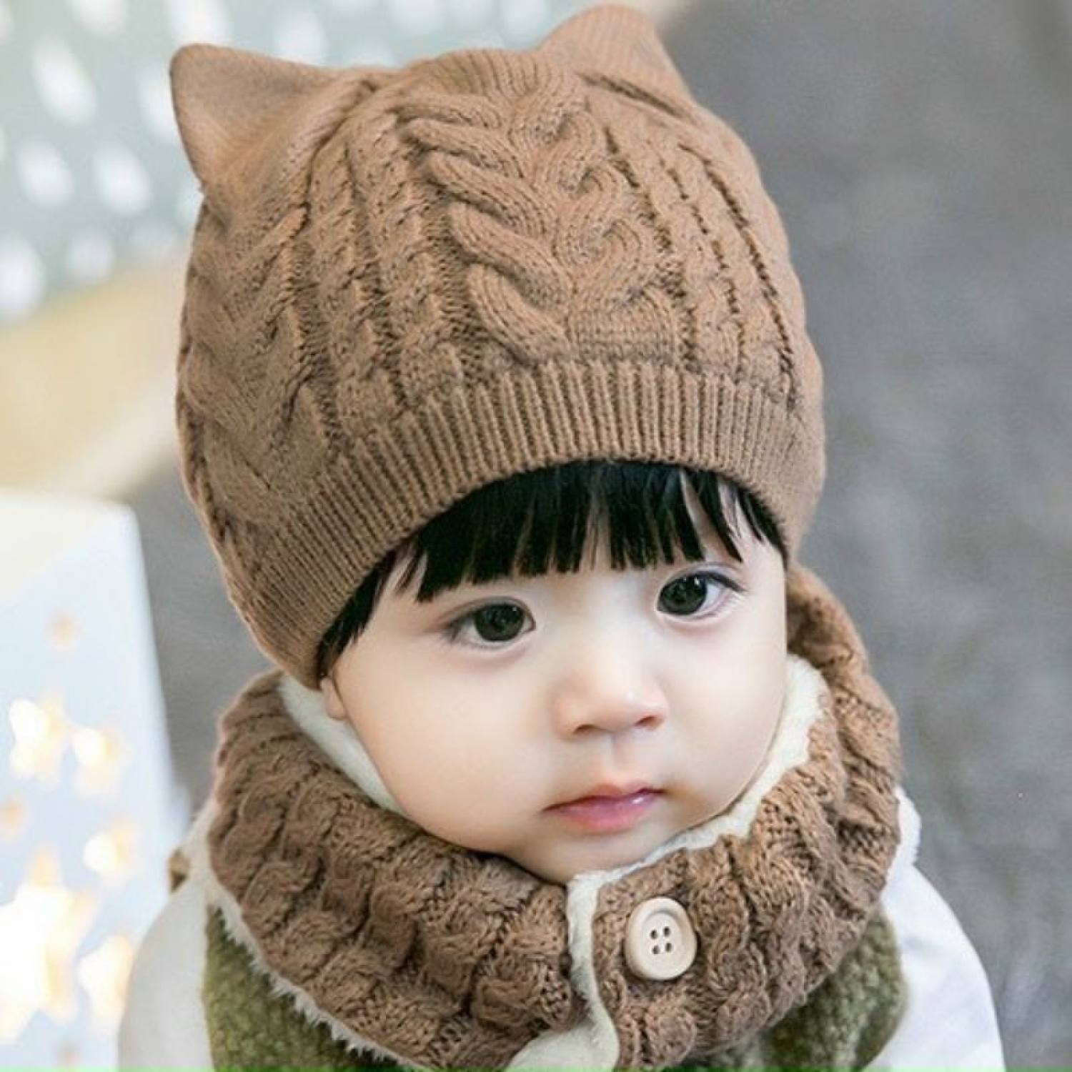 Mũ Len Kèm Khăn Quàng Cổ Cho Bé