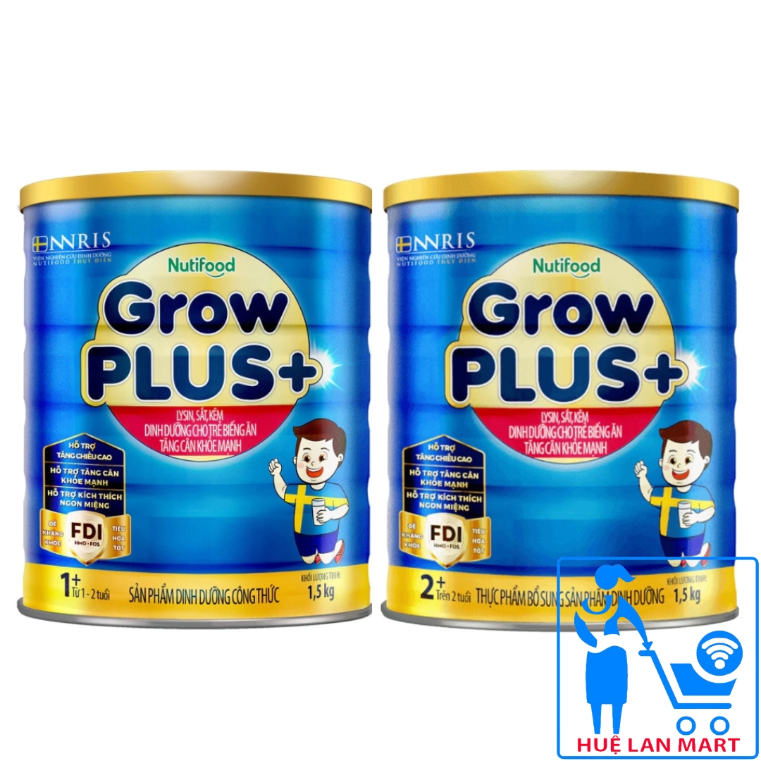 Sữa Bột Nutifood Grow Plus+ Xanh 1+/2+ Hộp 1,5kg (Dinh dưỡng hiệu quả giúp trẻ tăng cân khỏe mạnh từ 1~10 tuổi)