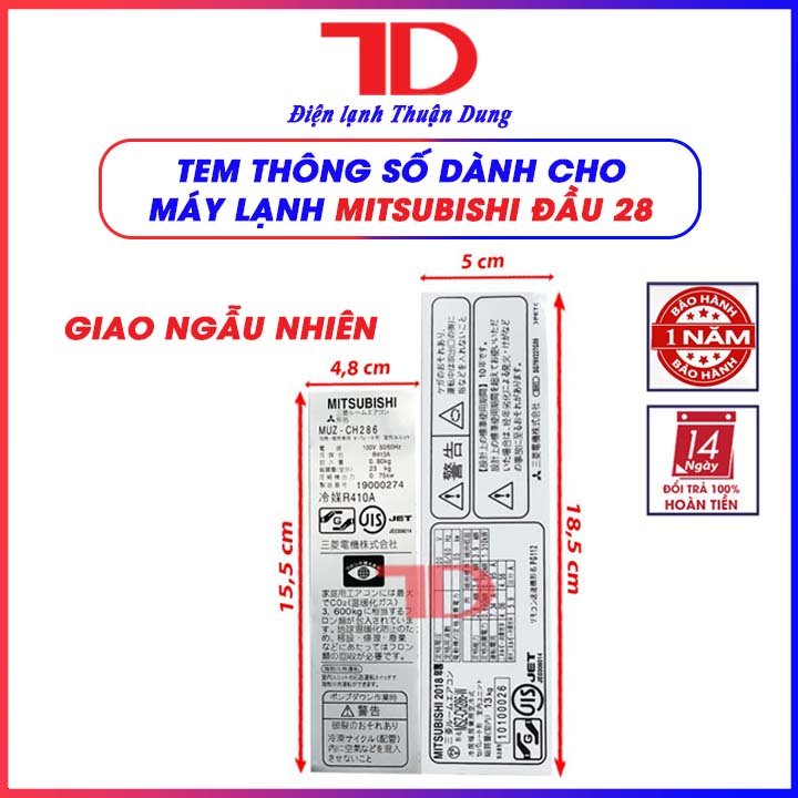 Tem thông số dành cho máy lạnh MITSUBISHI nội địa