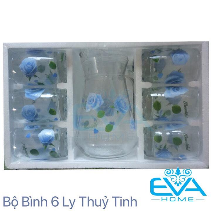 [HCM]Bộ Bình Ly Thuỷ Tinh 7 Món Kèm 1 Bình Nước Thuỷ