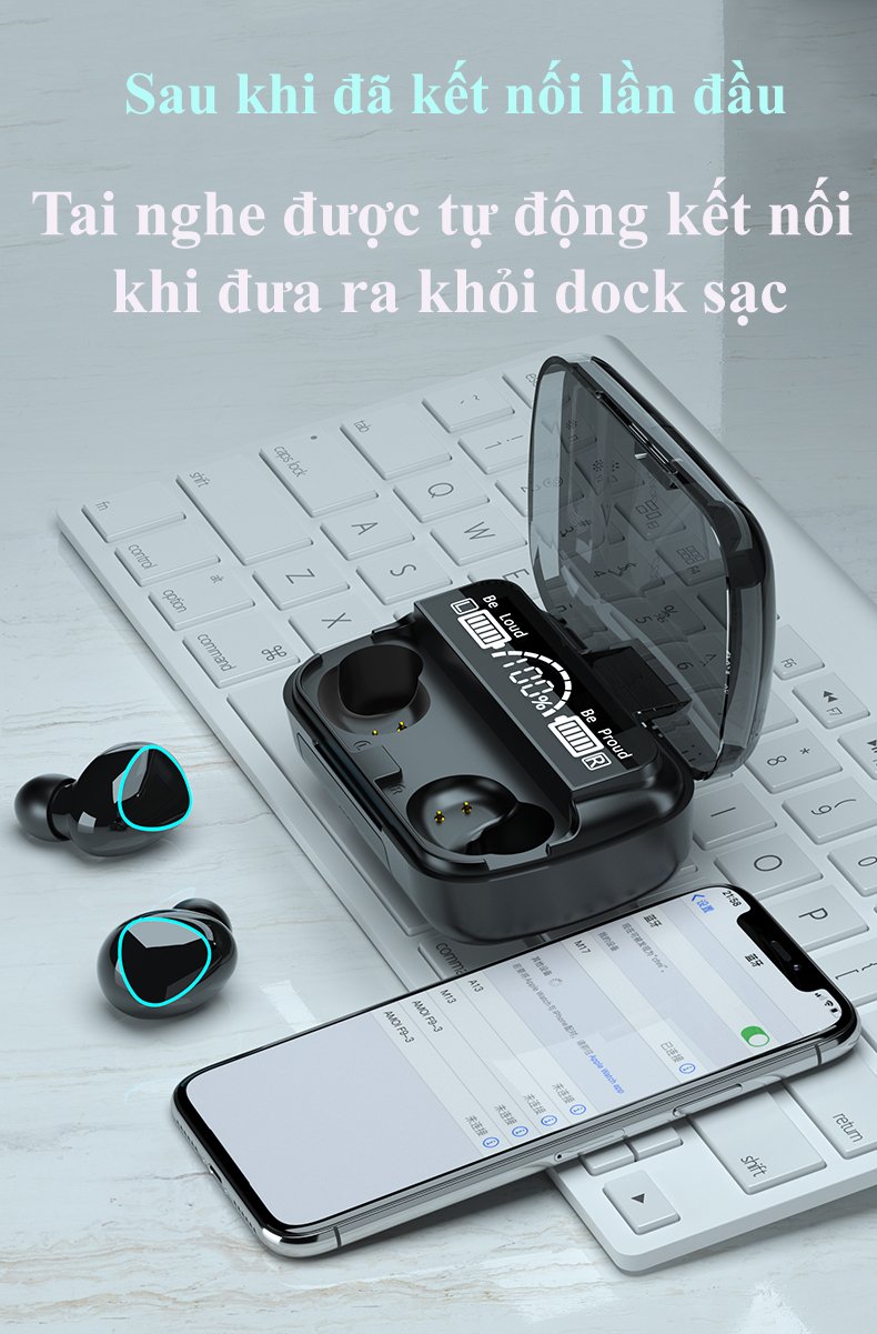 Tai nghe bluetooth 5.1 không dây pin trâu M10 pro điều khiển cảm ứng chống ồn nghe nhạc thể thao tái tạo âm thanh 360 có mic