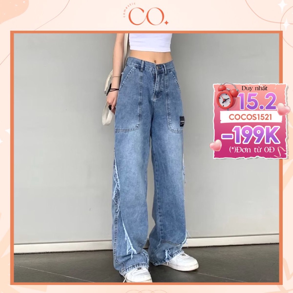 Quần jeans nữ dáng thung quần jeans cạp cao phong cách Ulzzang_j26