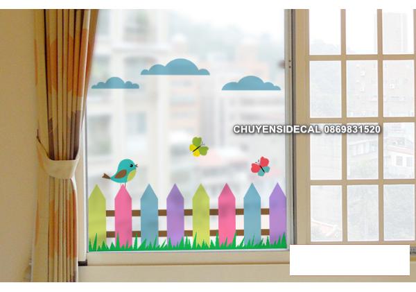 [HCM]Decal Dán Kính Cao Cấp - Hàng rào sắc màu ( 60x58cm )
