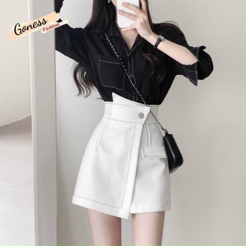 Chân váy kaki đắp chéo kiểu chỉ nổi cực xinh , chất kaki dày dặn co giãn