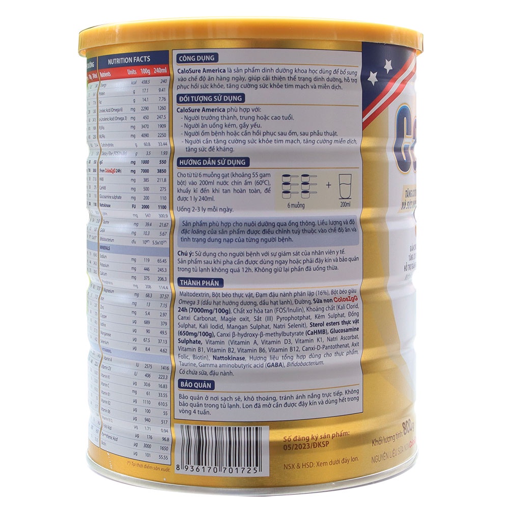 Sữa bột Vitadairy Calosure America có sữa non (800g)