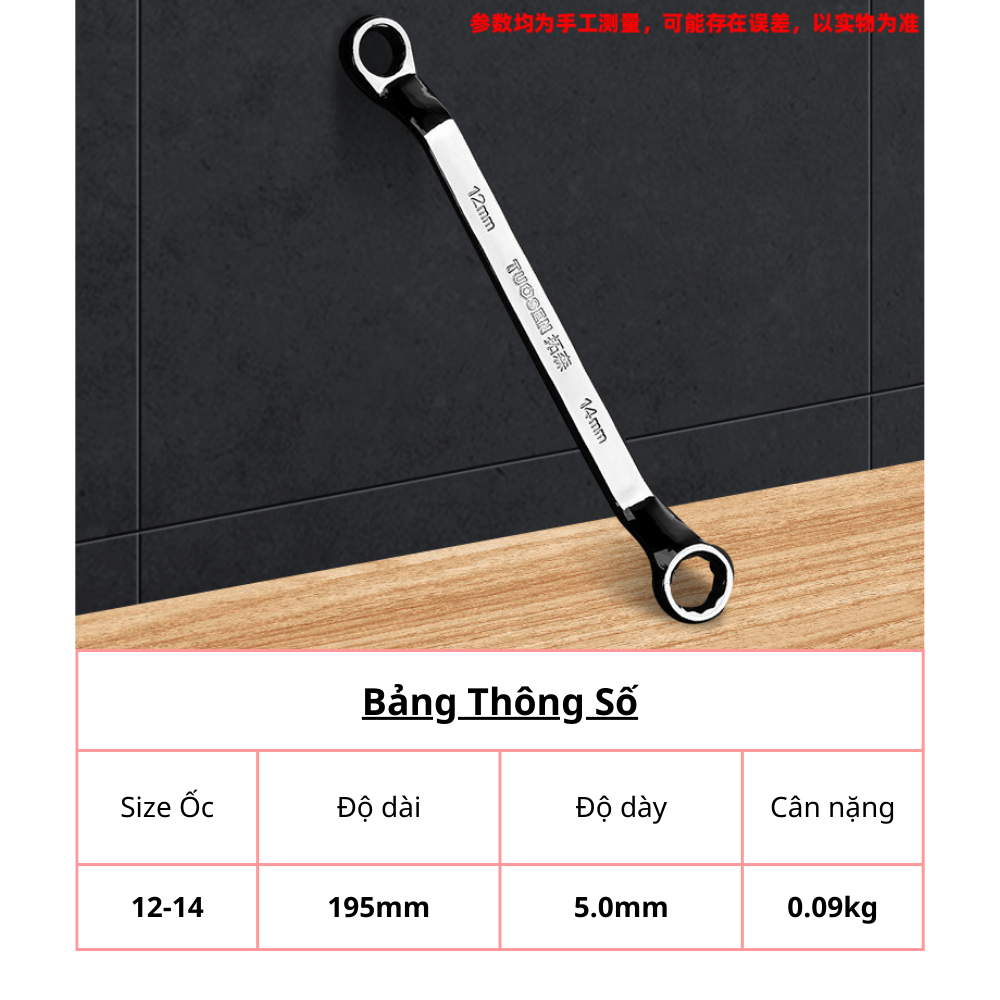 Cờ lê hai đầu vòng size từ 6.0mm đến 19mm.