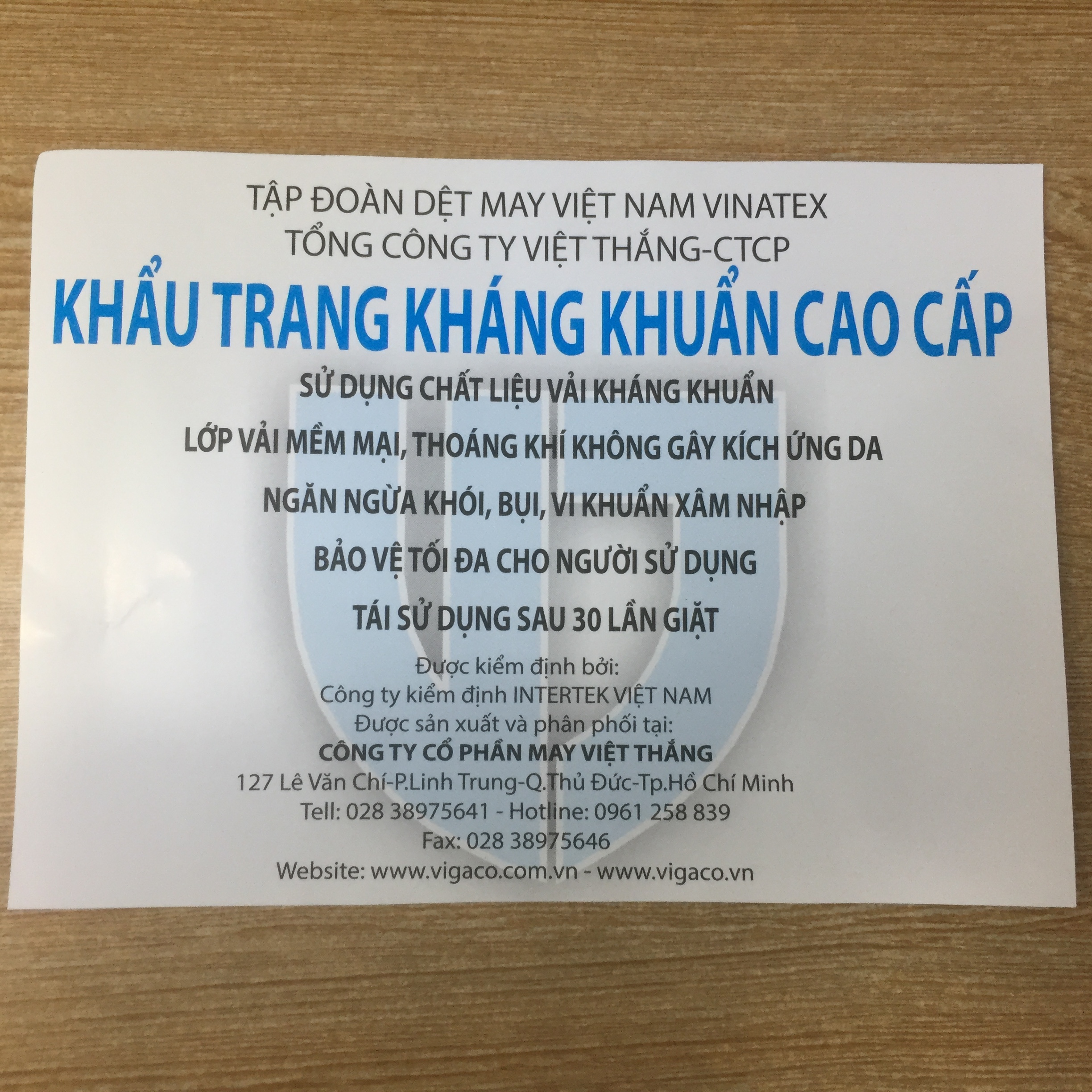 KHẨU TRANG VẢI KHÁNG KHUẨN CAO CẤP CÔNG TY VIỆT THẮNG (COMBO 10 CÁI)