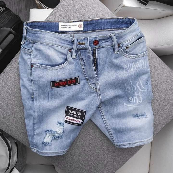 [HCM]QUẦN SHORT JEAN NAM MÀU XANH NHẠT PHỐI LOGO CỰC CHẤT CHẤT BÒ CO GIÃN THỜI TRANG TRẺ TRUNG NĂNG ĐỘNG  THỎ TÂY SHOP94 B515