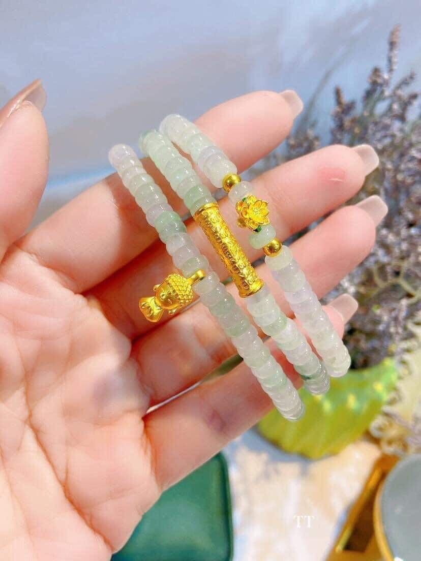 Vòng tay dáng chuỗi Ngọc mix charm vàng 9999 may mắn tài lộc hàng chuẩn đủ bill hoá đơn bảo hành trọn đời